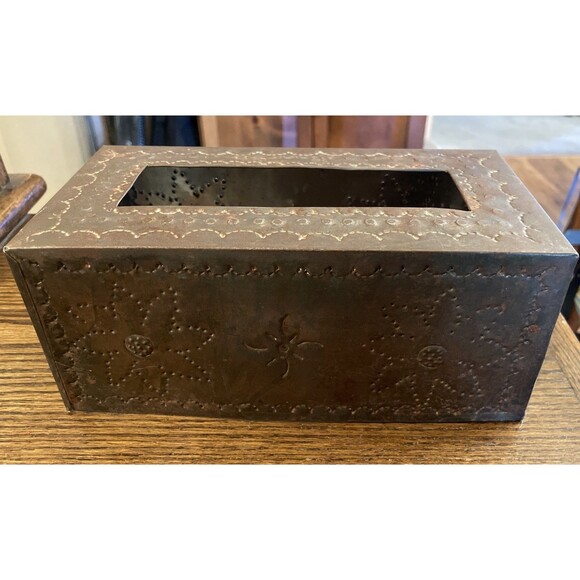 Mexico Punched Brass Tin Tissue Box Cover Holder - Picture 1 of 4